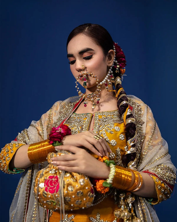 Royal Bridal Mehndi Dress in Sharara Kameez Dupatta Style