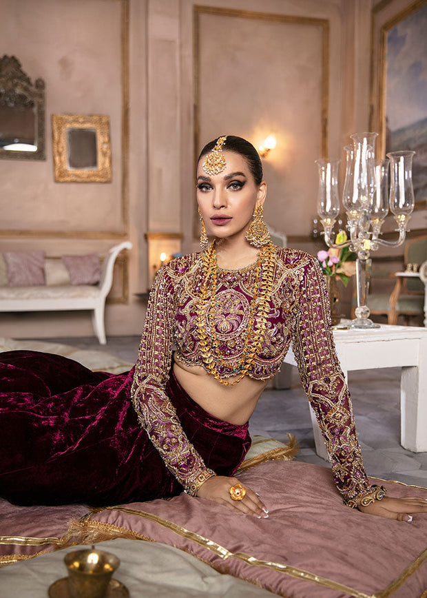 Royal Bridal Wedding Dress in Velvet Lehenga and Choli Style