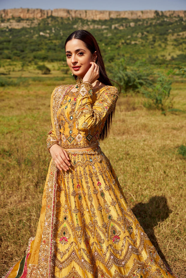 Royal Bridal Wedding Dress in Yellow Lehenga Choli Style