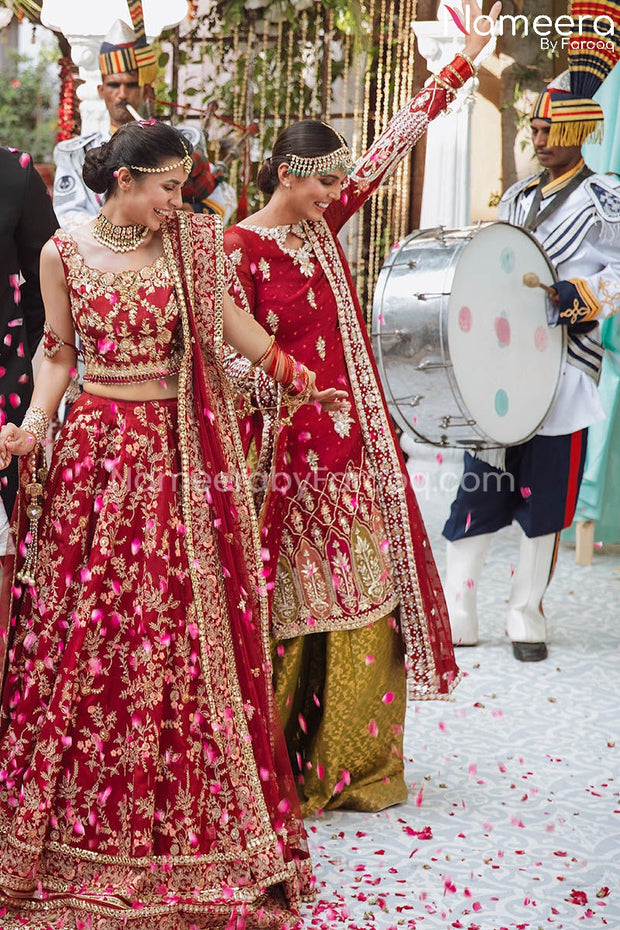 Royal Deep Red Kameez with Sharara Dress for Wedding