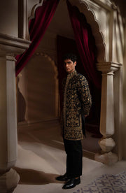 Royal Embellished Black Sherwani Style Pakistani Groom Dress