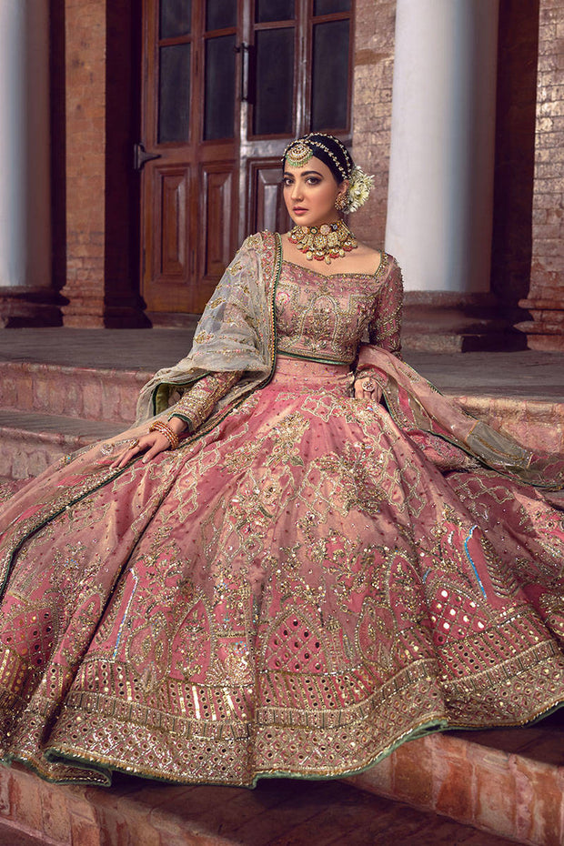 Royal Embellished Bridal Lehenga Choli and Net Dupatta Wedding Dress in Premium Tissue Fabric