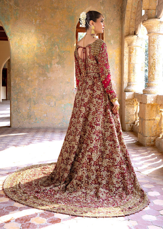 Royal Embellished Front Open Pakistani Bridal Gown with Chiffon Lehenga and Net Dupatta Dress