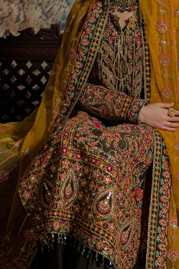 Royal Embellished Green Mehndi Dress in Kameez Trouser Style