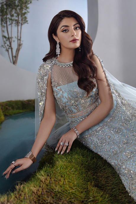 Ice Blue Pakistani Bridal Lehenga & Choli - Elegant Wedding Wear