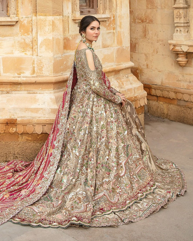 Royal Embellished Lehenga Gown Dupatta Pakistani Bridal Dress