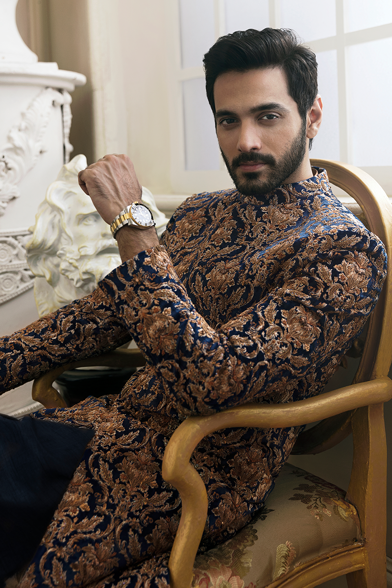 Royal Embellished Pakistani Groom Sherwani in Blue Color