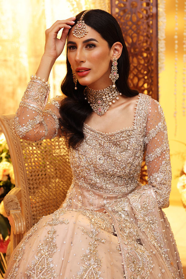 Royal Embellished Peach Bridal Dress Pakistani in Gown Style