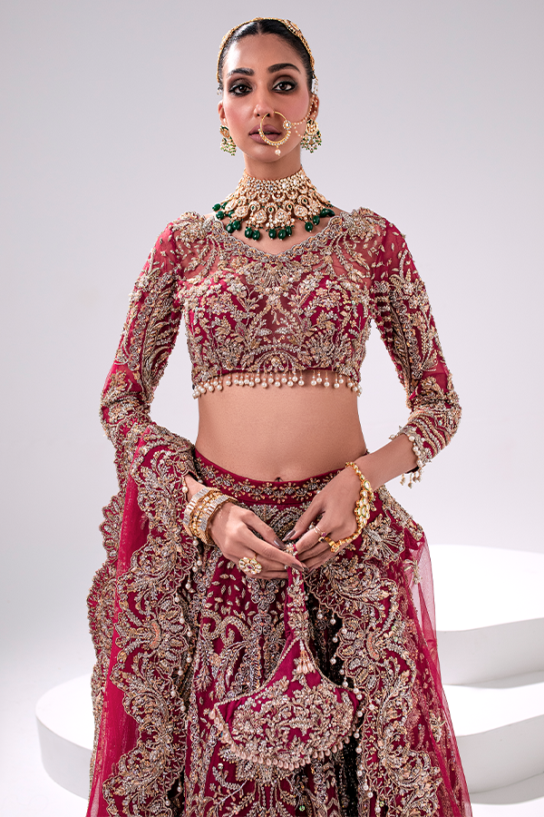 Embellished Red Pakistani Bridal Lehenga for Weddings