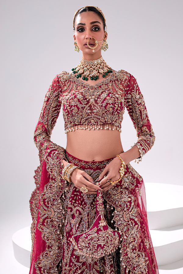 Royal Embellished Red Lehenga with Choli and Dupatta Pakistani Bridal Dress in Premium Net Fabric