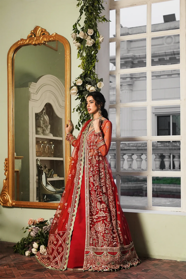 Royal Embellished Red Pakistani Bridal Dress in Gown Style