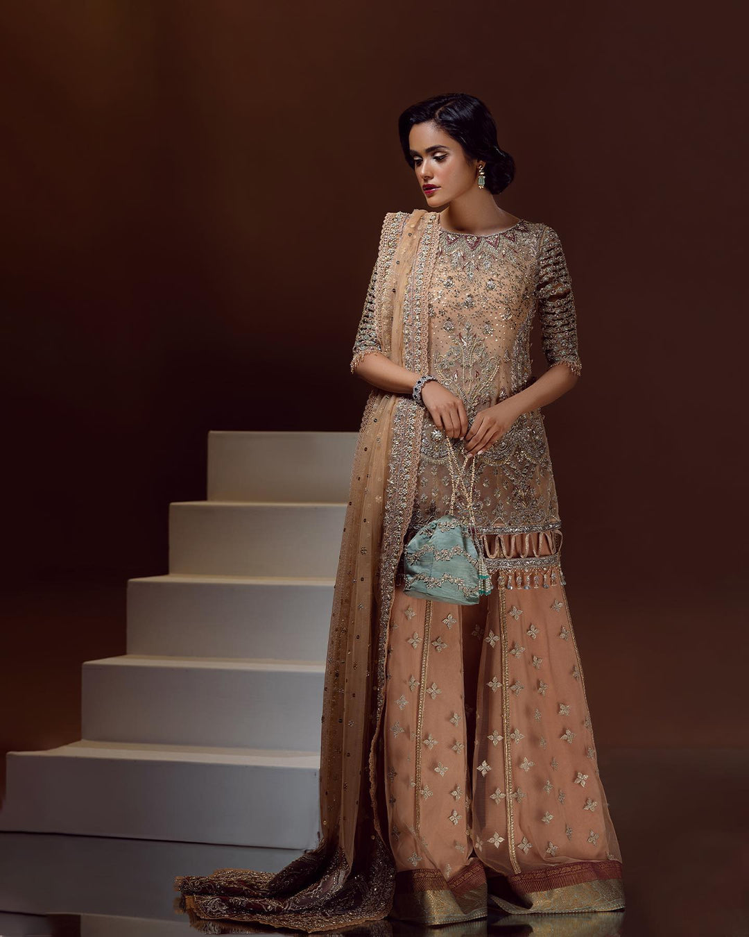 Royal Embellished Pakistani Bridal Sharara Kameez Wear