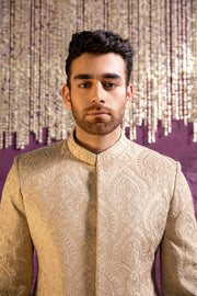 Royal Embroidered Beige Sherwani Pakistani Groom Dress Online