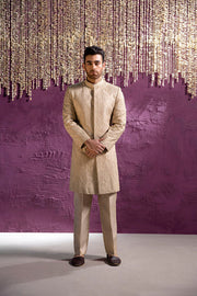 Royal Embroidered Beige Sherwani Pakistani Groom Dress