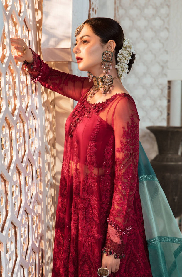 Royal Embroidered Red Frock Lehenga Pakistani Eid Dress Online