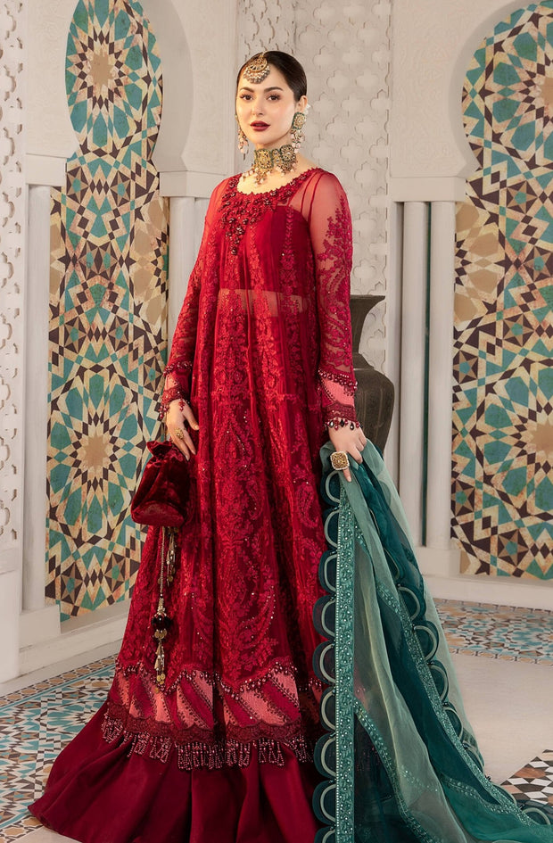Royal Embroidered Red Frock Lehenga Pakistani Eid Dress
