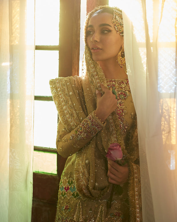 Royal Gharara Dress in Tissue Fabric for Pakistani Bride