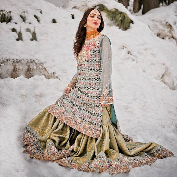 Royal Gharara Kameez Mint Green Pakistani Dress Online