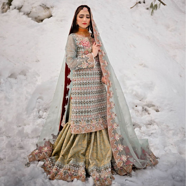 Royal Gharara Kameez Mint Green Pakistani Dress