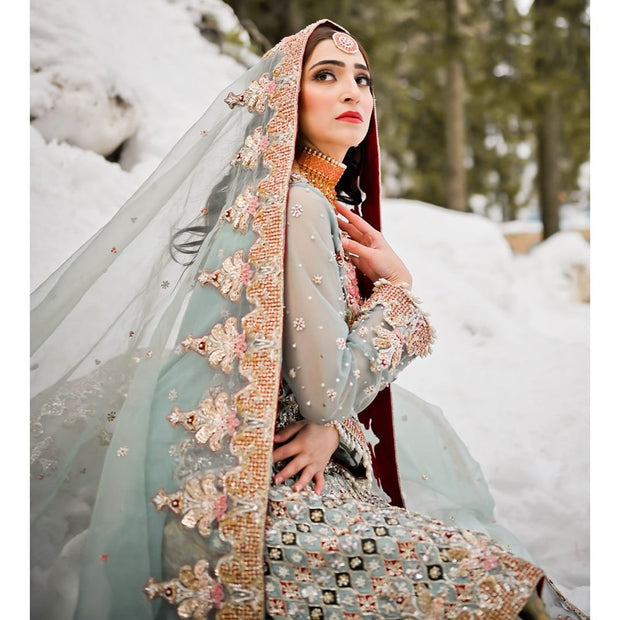 Royal Gharara Kameez Mint Green Pakistani Dress for Wedding