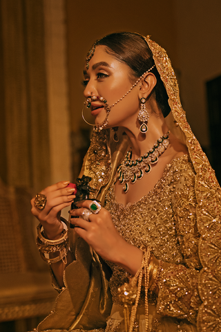 Gold Pakistani Bridal Dresses | Elegant Lehenga Choli Set