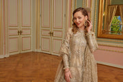 Royal Gold Pakistani Wedding Dress in Sharara Kameez Style