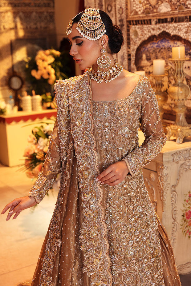 Royal Golden Bridal Dress Pakistani in Lehenga Kameez Style