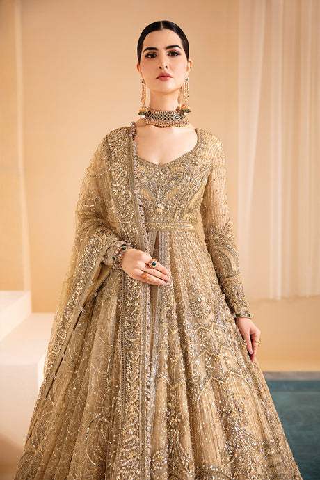 Royal Golden Bridal Lehenga Frock and Dupatta Dress Online