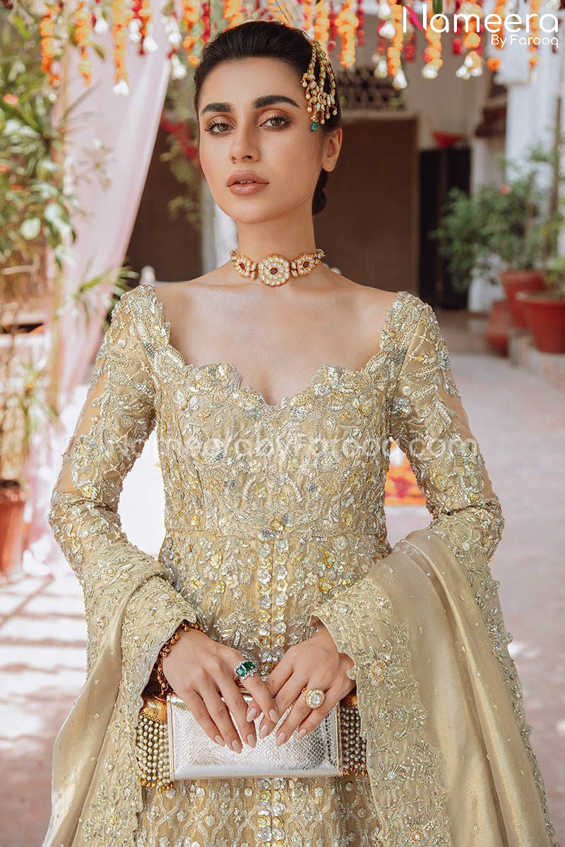 Royal Golden Bridal Lehenga with Frock