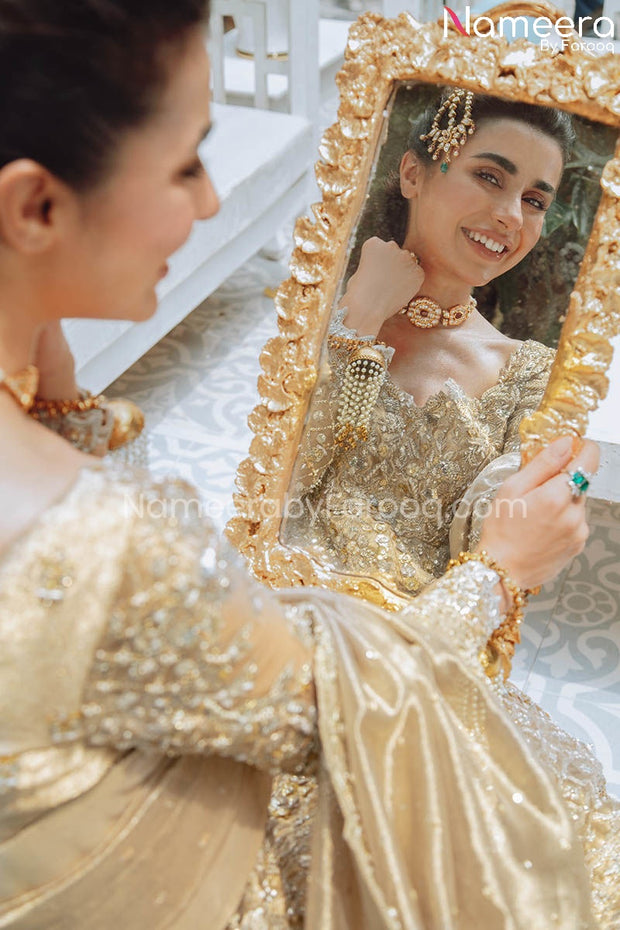 Royal Golden Bridal Lehenga with Frock Dress Online