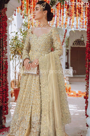Royal Golden Bridal Lehenga with Frock Dress Pakistani