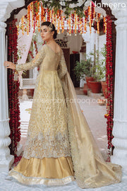 Royal Golden Bridal Lehenga with Frock Dress in Tissue