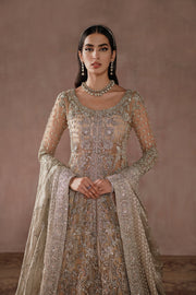 Royal Golden Pakistani Bridal Dress in Lehenga Gown Style