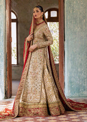 Royal Golden Pakistani Bridal Dress in Lehenga Gown Style