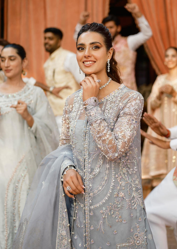 Royal Grey Pakistani Suit in Kameez Trouser Style for Wedding