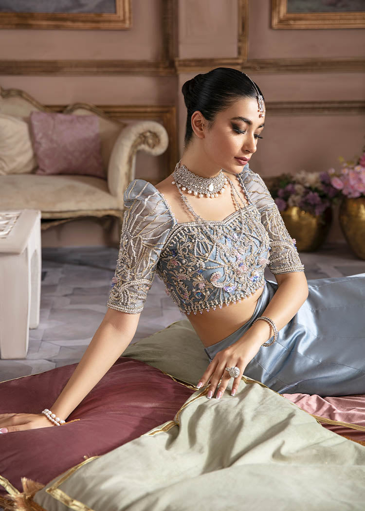 Elegant Ice Blue Pakistani Bridal Dress & Lehenga Choli