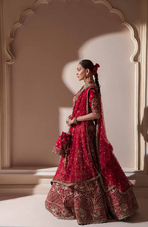 Royal Indian Bridal Dress in Red Lehenga Choli Style – Nameera by Farooq