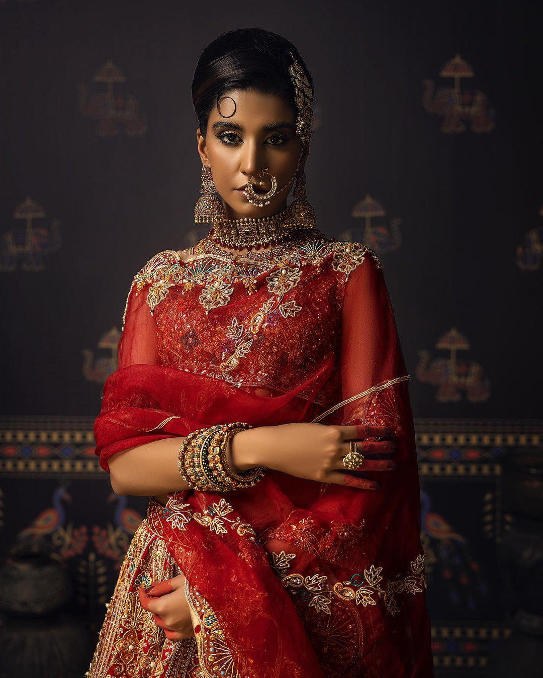 Elegant Indian Red Bridal Lehenga with Choli & Dupatta