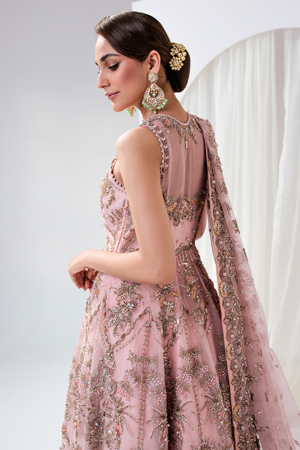 Stunning Jamawar Pink Bridal Lehenga - Traditional Elegance