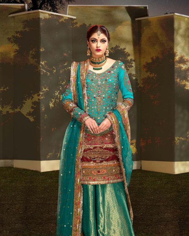 Royal Jamawar Sharara Kameez Pakistani Bridal Dress