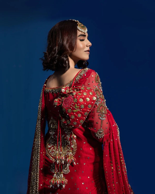 Royal Kameez Gharara and Dupatta Red Pakistani Bridal Dress
