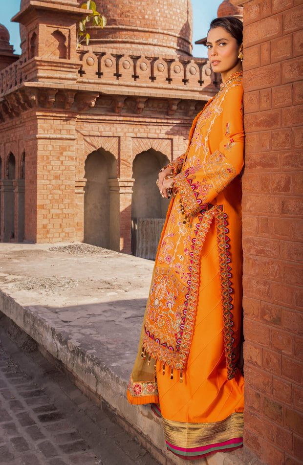 Royal Kameez Trouser Dupatta Orange Dress Pakistani for Eid