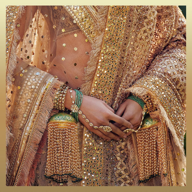 Royal Lehenga Choli Golden Bridal Dress Pakistani