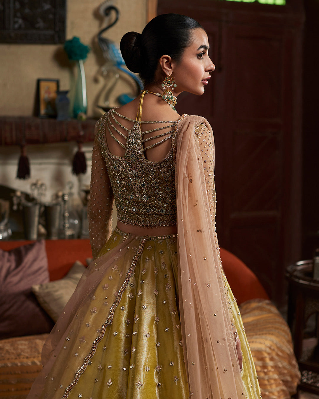 Royal Lehenga Choli and Dupatta Mehndi Dress for Wedding