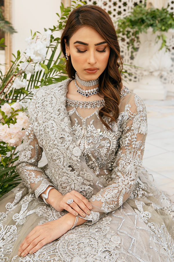 Royal Lehenga Gown Dupatta Grey Bridal Dress Pakistani Online