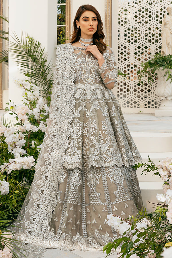 Royal Lehenga Gown Dupatta Grey Bridal Dress Pakistani Online MEDIUM