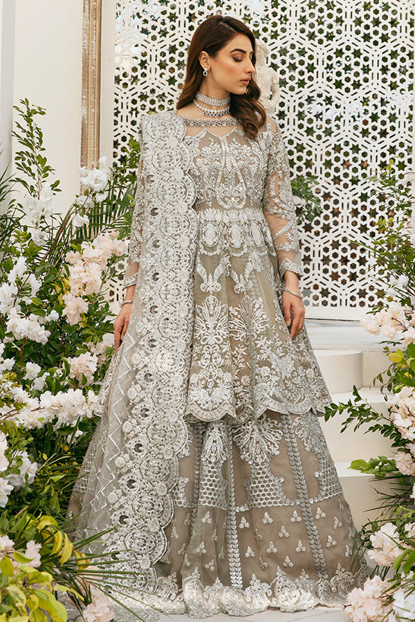 Royal Lehenga Frock Grey Bridal Dress Pakistani for Wedding