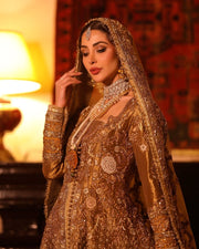Royal Lehenga Jacket Golden Bridal Dress Pakistani