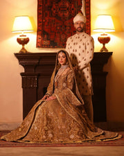 Royal Lehenga Jacket Golden Bridal Dress Pakistani