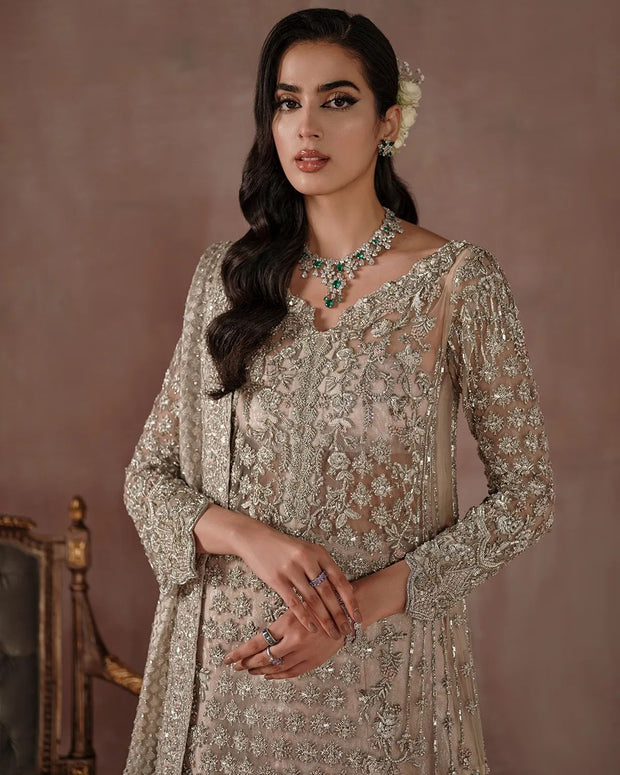 Royal Lehenga Kameez Dupatta Silver Bridal Dress Pakistani